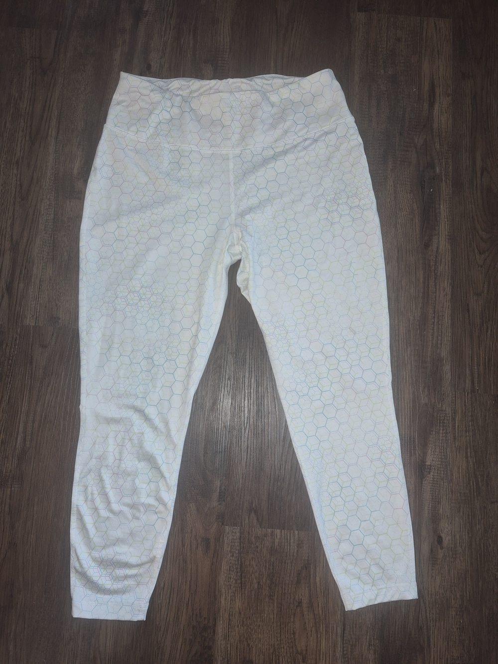 Zelos White Leggings With Multi Color Honeycomb Geometric Print High-Waist Sz XL